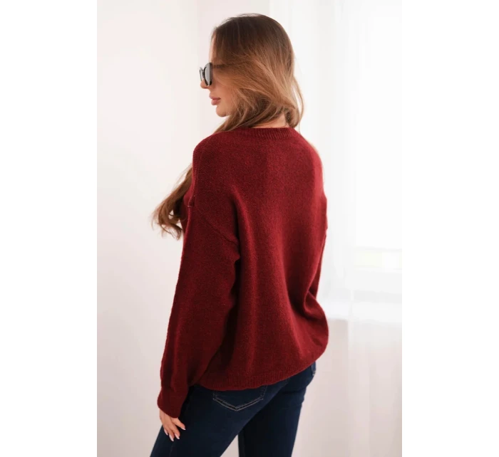 Dámský svetr s příměsí vlny a v vzoru bordový model 21774769 - K-Fashion Dámský svetr s příměsí vlny a v vzoru bordový model 21774769 - K-Fashion