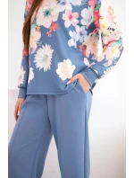 Dámský máslový viskózový komplet s květinovým vzorem a širokými nohavicemi model 22014235 - K-Fashion