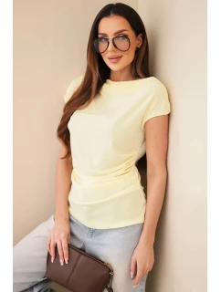 Dámská žebrovaná halenka z viskózy s výstřihem do vody a nařasením žlutá