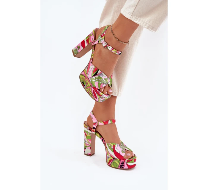 Vzory Sandály Na Podpatku A Platformě Růžovo-Zelené Slaria Vzory Sandály Na Podpatku A Platformě Růžovo-Zelené Slaria