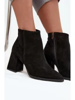Černé kotníkové boty z přírodního semiše na jehlovém podpatku zateplené model 21712931 - Zazoo