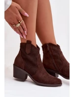 Dámské perforované kotníkové boty na podpatku model 21998069 Čokoládové - S.Barski