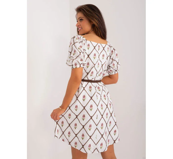 Sukienka LK SK model 19915425 biało brązowy - FPrice Sukienka LK SK model 19915425 biało brązowy - FPrice