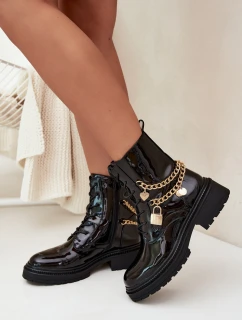 Dámské lakované workery Sarinae zateplené – černé