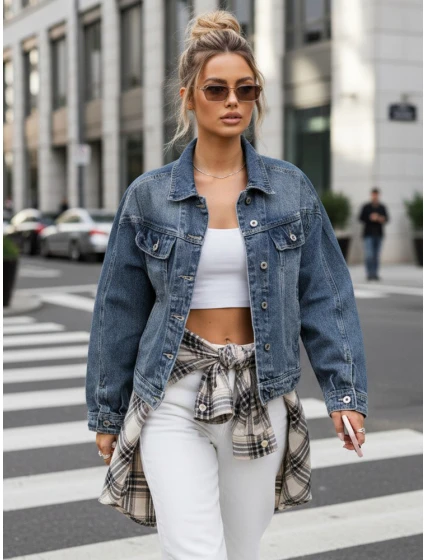 Dámská krátká džínová bunda klasického střihu modrá FashionStreet TY5632