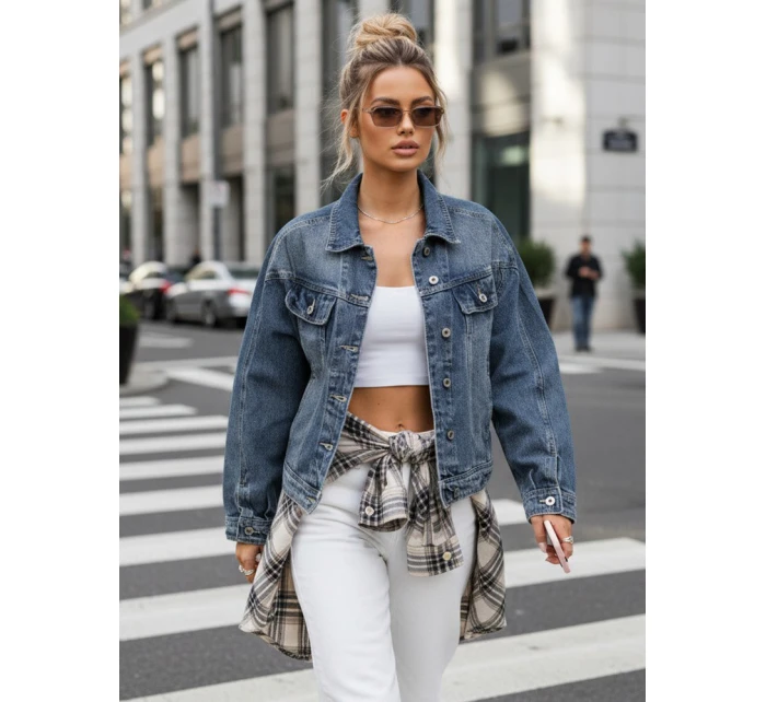 Dámská krátká džínová bunda klasického střihu modrá FashionStreet TY5632