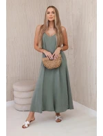 Mušelínové šaty na ramínka khaki