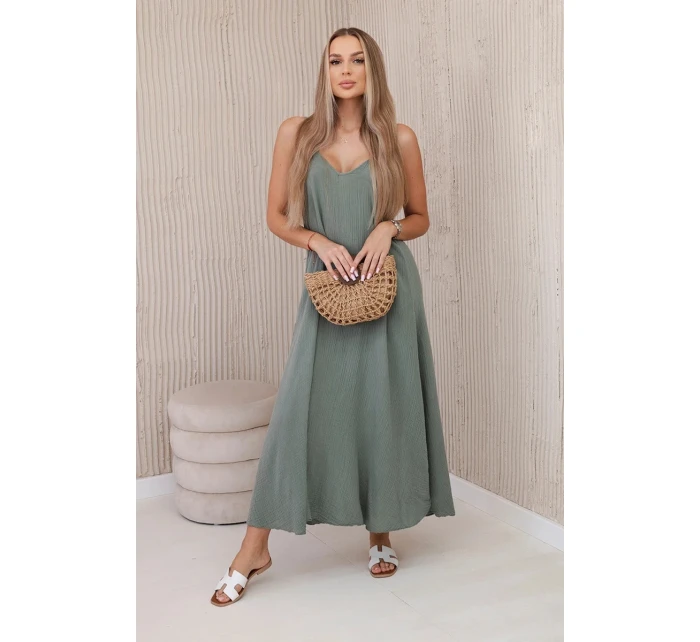 Mušelínové šaty na ramínka khaki