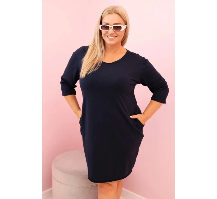 Dámská sukýnka Plus Size s bavlnou model 21259066 střihu a rukávem 3/4 modrá - K-Fashion
