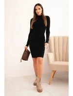 Dámská viskózová pruhovaná šaty s dlouhým rukávem a stojáčkem černá