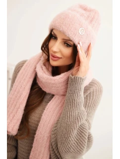 Dámský komplet čepice a z měkké příze pudrově růžový model 21461076 - K-Fashion