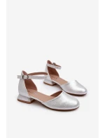 Dětské Lesklé Sandálky Na Nízkém Podpatku Stříbrné Nelly