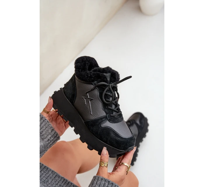 Kožené Sneakersy Kotníkové Dámské S Kožíškem Na Platformě Big Star model 21680223 Černé - Big Star Shoes Kožené Sneakersy Kotníkové Dámské S Kožíškem Na Platformě Big Star model 21680223 Černé - Big Star Shoes