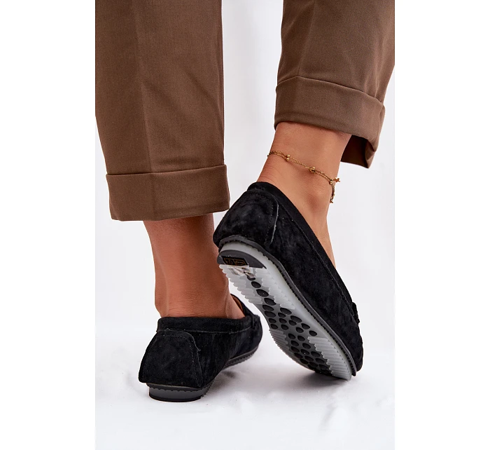 Dámské ploché mokasíny z přírodního semiše LR61-7029 Černé Dámské ploché mokasíny z přírodního semiše LR61-7029 Černé