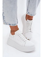 Kožené dámské tenisky na platformě Zazoo N408S2 bílé