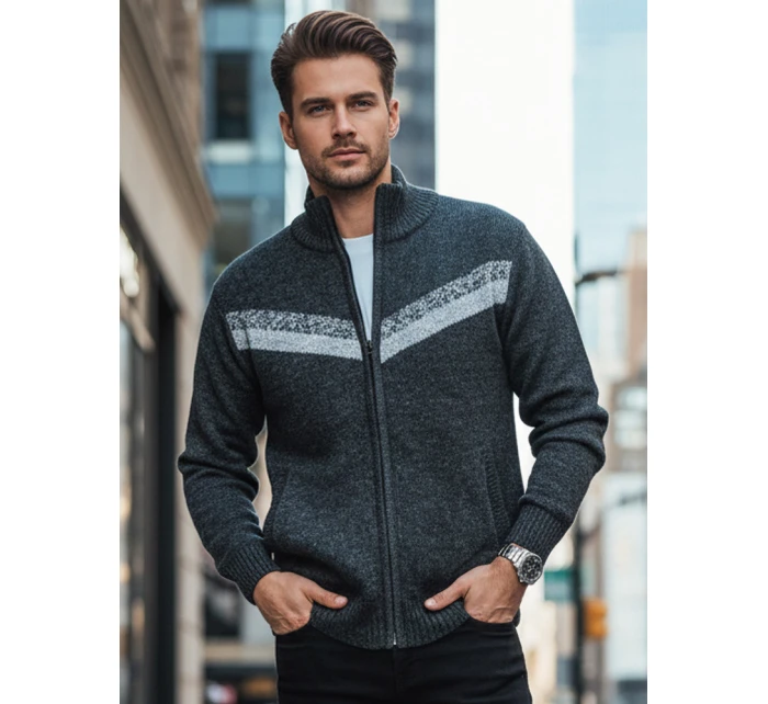 Pánský rozepínací svetr tmavě šedý FashionStreet WX2260z