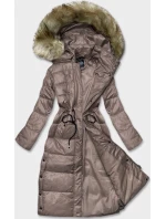 Dlouhá dámská prošívaná bunda v barvě cappuccino (H-201)