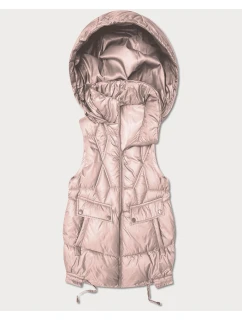 Krótki bezrękawnik damski z odpinanym kapturem Goodlookin blady różowy (B8258-51)