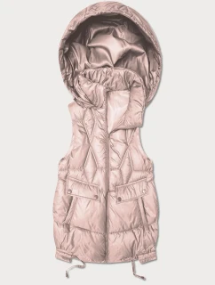 Krótki bezrękawnik damski z odpinanym kapturem Goodlookin blady różowy (B8258-51)