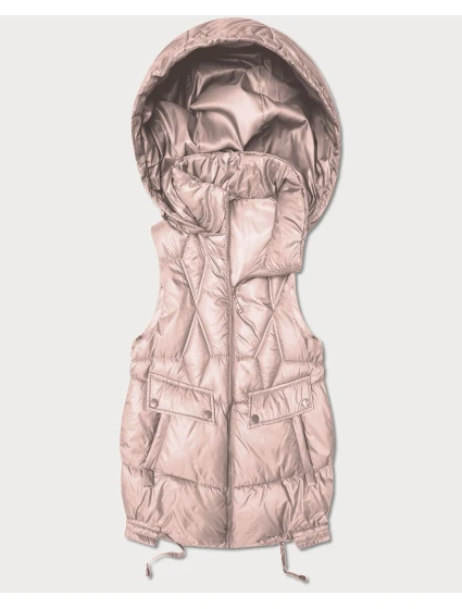 Krótki bezrękawnik damski z odpinanym kapturem Goodlookin blady różowy (B8258-51)