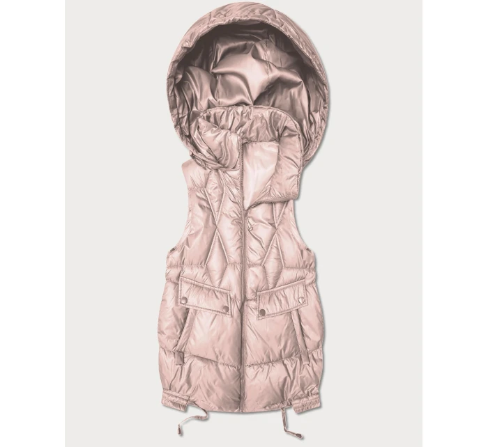 Krótki bezrękawnik damski z odpinanym kapturem Goodlookin blady różowy (B8258-51)