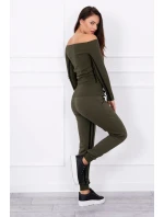 Sada s dvojitými pruhy v khaki barvě