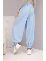 Dámské kalhoty s širokým nohavicím a zavazováním dole modré Dámské kalhoty s širokým nohavicím a zavazováním dole modré