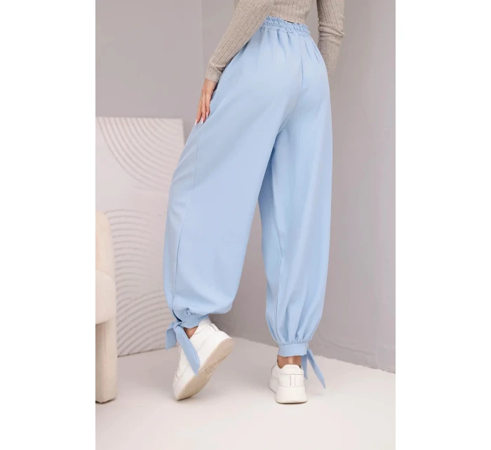 Dámské kalhoty s širokým nohavicím a zavazováním dole modré Dámské kalhoty s širokým nohavicím a zavazováním dole modré