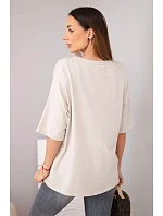 Dámská bavlněná oversize halenka s potiskem  béžová model 22040094 - K-Fashion