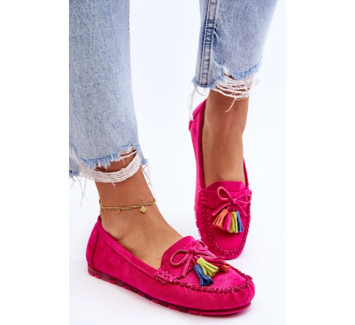 Semišové Mokasíny S Mašlí A Třásněmi Fuchsie Dorine