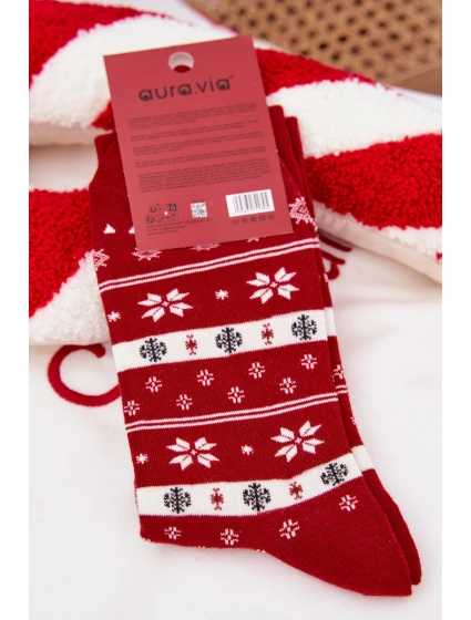 Pánské vánoční ponožky Liška v svetru červené