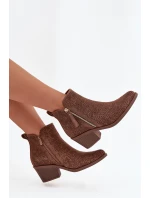 Dámské kotníkové boty v kovbojském stylu na podpatku S.Barski – hnědé Dámské kotníkové boty v kovbojském stylu na podpatku S.Barski – hnědé