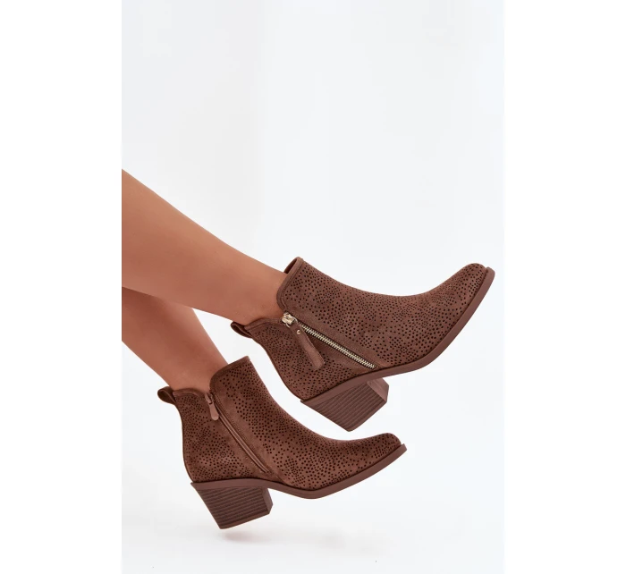 Dámské kotníkové boty v kovbojském stylu na podpatku S.Barski – hnědé Dámské kotníkové boty v kovbojském stylu na podpatku S.Barski – hnědé