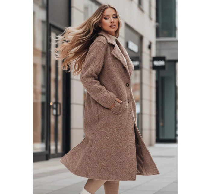 Dámský dlouhý kabát z ovčí kůže béžový Dstreet model 21995322 - FashionStreet