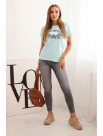 Dámská bavlněná halenka s ozdobným potiskem ESL mentolová Dámská bavlněná halenka s ozdobným potiskem ESL mentolová