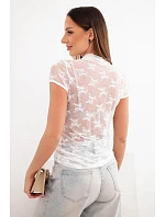 Dámská viskózová krajková halenka s krátkým rukávem a model 22048757 bílá - K-Fashion