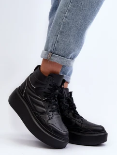 Zazoo 3392/X Dámské Kožené Sportovní Boty na Platformě Černé