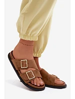 Dámské pantofle z imitace semiše zlaté přezky Camel Selissea