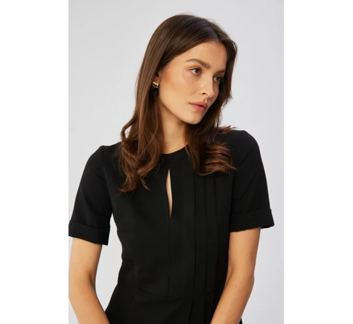 S361 Šaty Shift se záhyby na bocích - černé