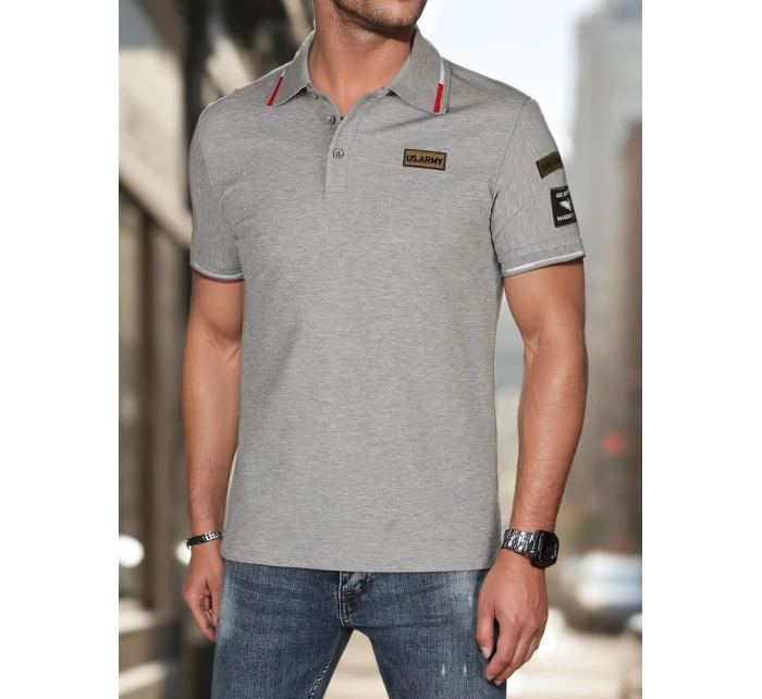 Pánská polokošile s nášivkami šedá FashionStreet PX0633