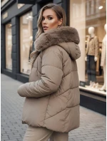 LUNAVI dámská prošívaná zimní bunda s kožešinou světle béžová FashionStreet TY4665z