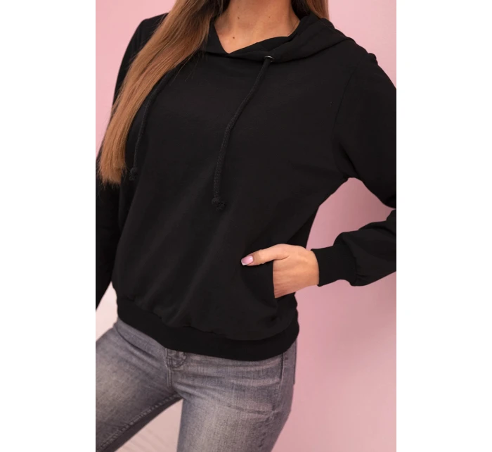 Dámská bavlněná mikina s kapucí a kapsami černá