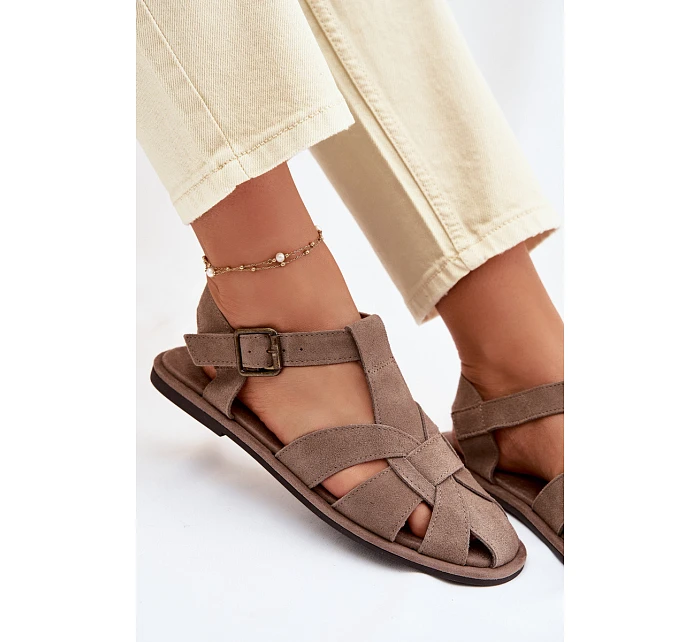 Dámské sandály Ploché z Semiše Big Star Béžové model 22064175 - Big Star Shoes Dámské sandály Ploché z Semiše Big Star Béžové model 22064175 - Big Star Shoes