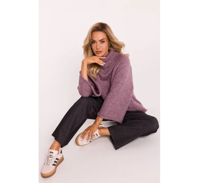 M822 Trapézový svetr s rolákem - heather