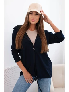 Dámská mikina s kapucí a šňůrkou dole tmavě modrá