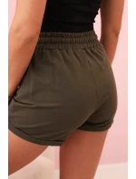 Dámské bavlněné šortky s gumou a zavazováním v pase khaki Dámské bavlněné šortky s gumou a zavazováním v pase khaki