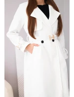 Dámský kabát s páskem a zlatými přezkami ecru