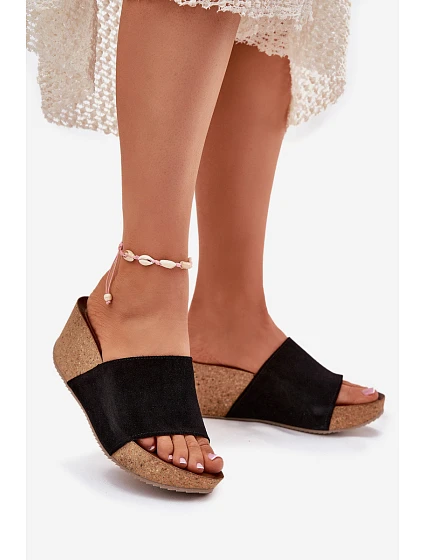 Dámské Semišové Pantofle Na Korek Korku Černé Zazoo 40311