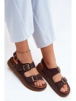 Kožené Semišové Dámské Sandály S Přezkami Vinceza 79620 Čokoládové