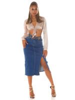 Sexy Highwaist Denim Midi Skirt with Slit